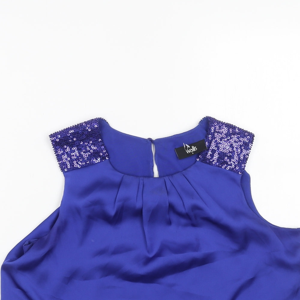 Wallis Womens Blue Polyester Basic Blouse Size S Scoop Neck
