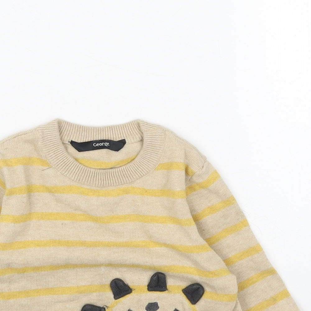 George Boys Beige Round Neck Striped Cotton Pullover Jumper Size 2-3 Years Pullover