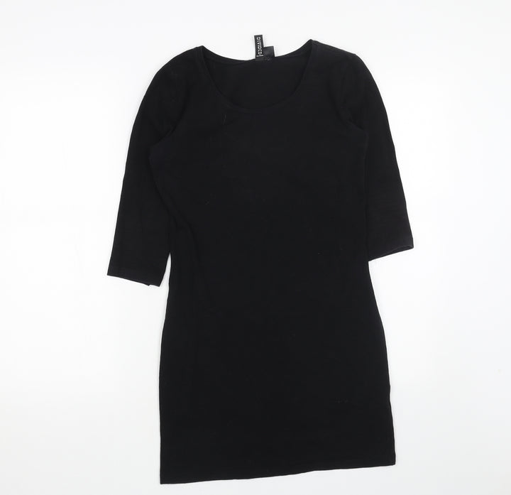 H&M Womens Black Cotton Shift Size 10 Round Neck Pullover