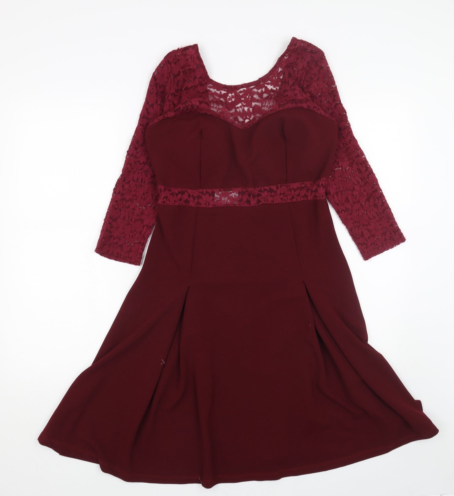 Preworn Womens Red Polyester A-Line Size L Scoop Neck Zip - Lace detail