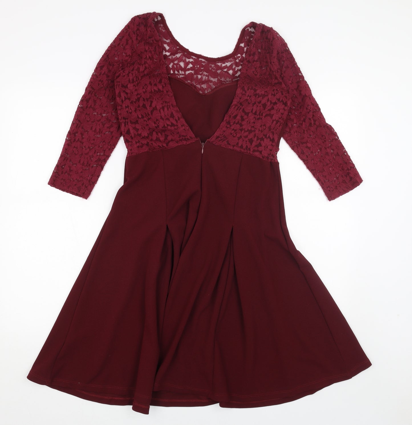 Preworn Womens Red Polyester A-Line Size L Scoop Neck Zip - Lace detail