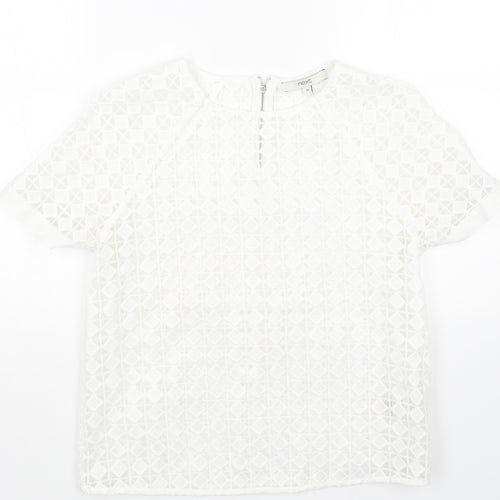 NEXT Womens White Polyester Basic Blouse Size 10 Round Neck