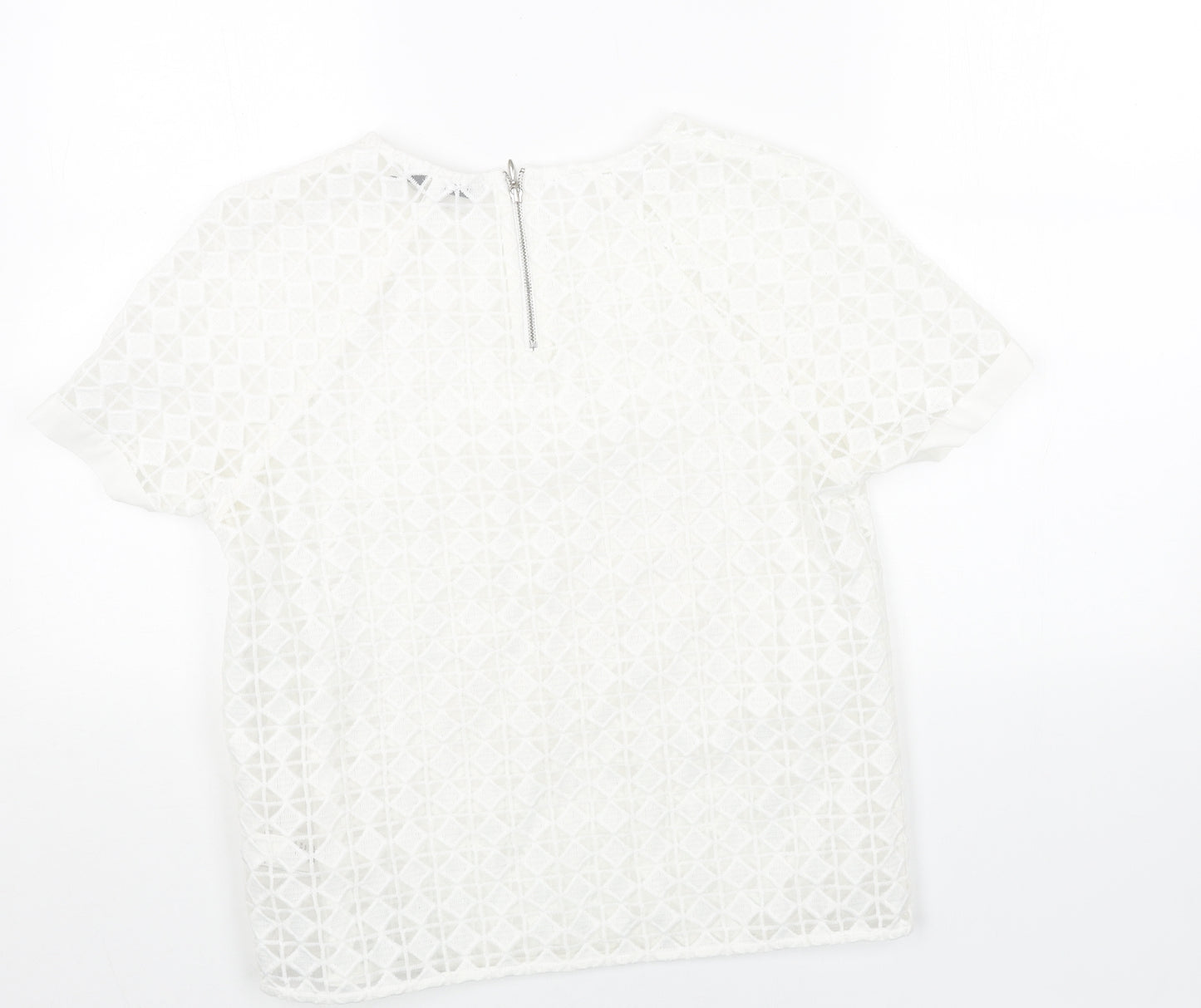 NEXT Womens White Polyester Basic Blouse Size 10 Round Neck
