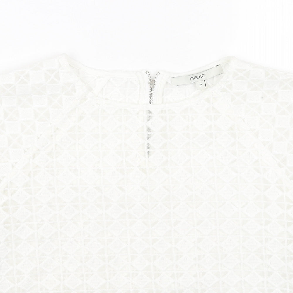 NEXT Womens White Polyester Basic Blouse Size 10 Round Neck