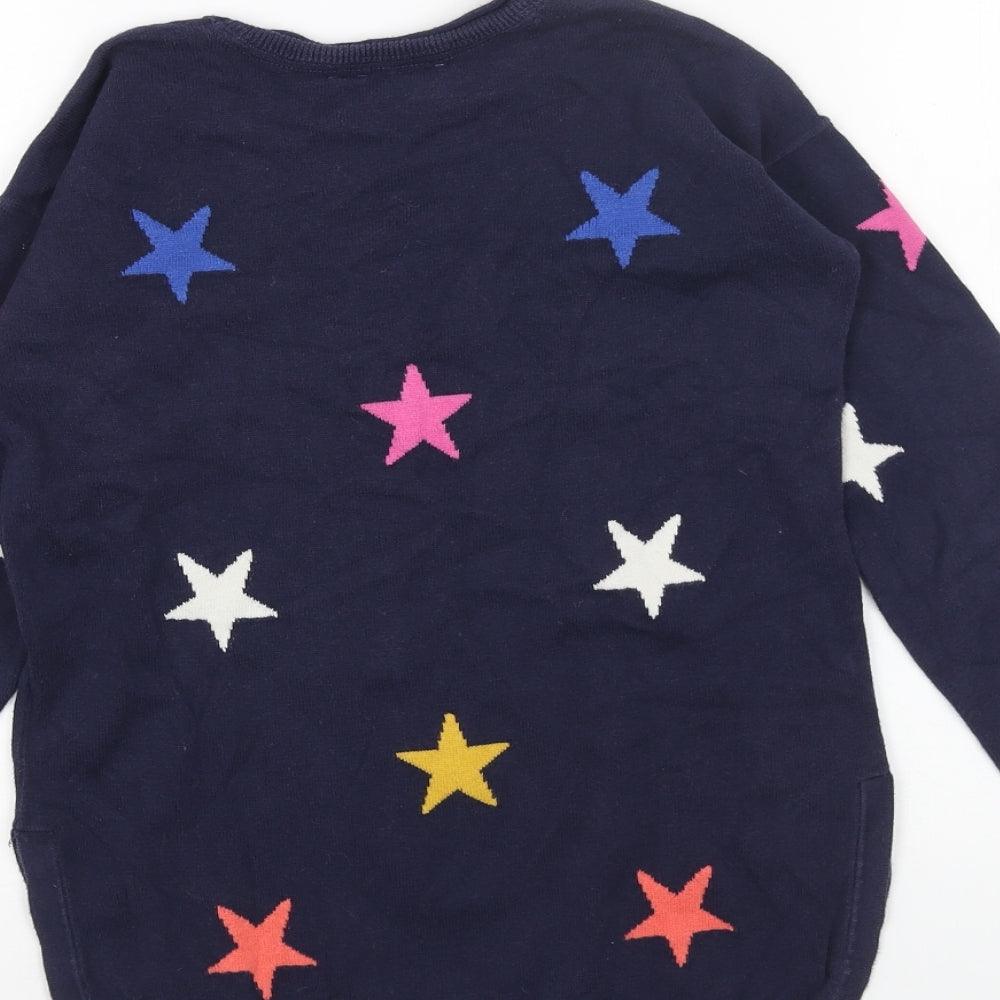 Gap Girls Blue Round Neck Geometric Cotton Pullover Jumper Size 10 Years Pullover - Star Pattern