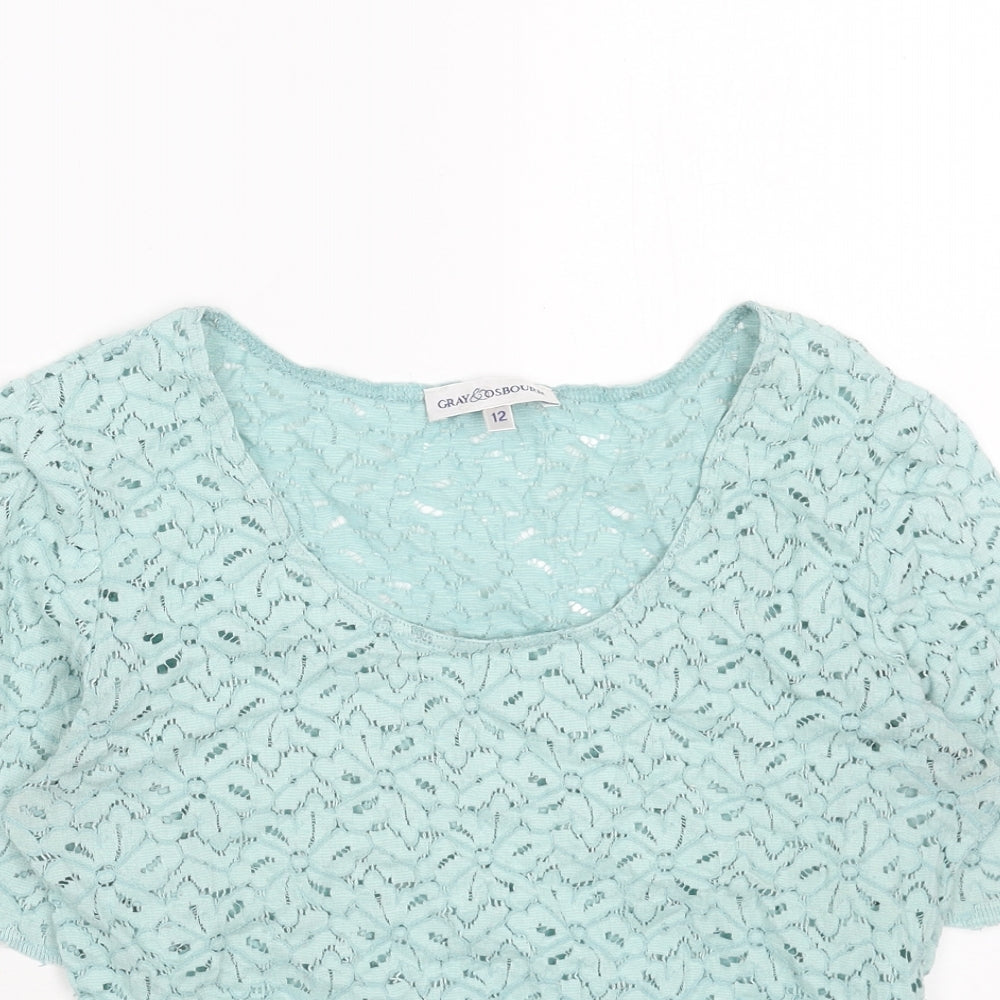 Gray Osbourn Womens Blue Polyamide Basic T-Shirt Size 12 Round Neck