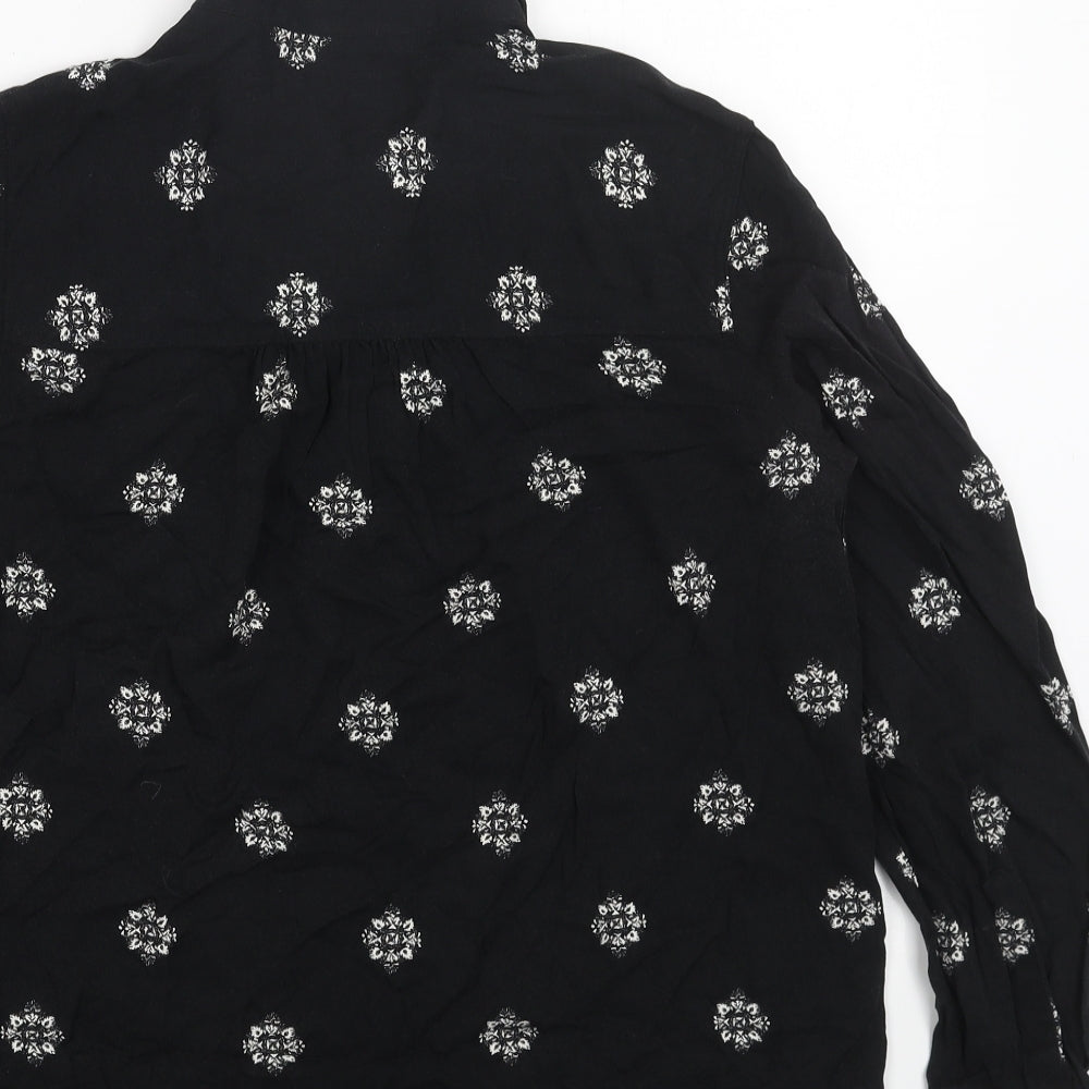 Marks and Spencer Womens Black Geometric Viscose Basic Button-Up Size 12 Collared