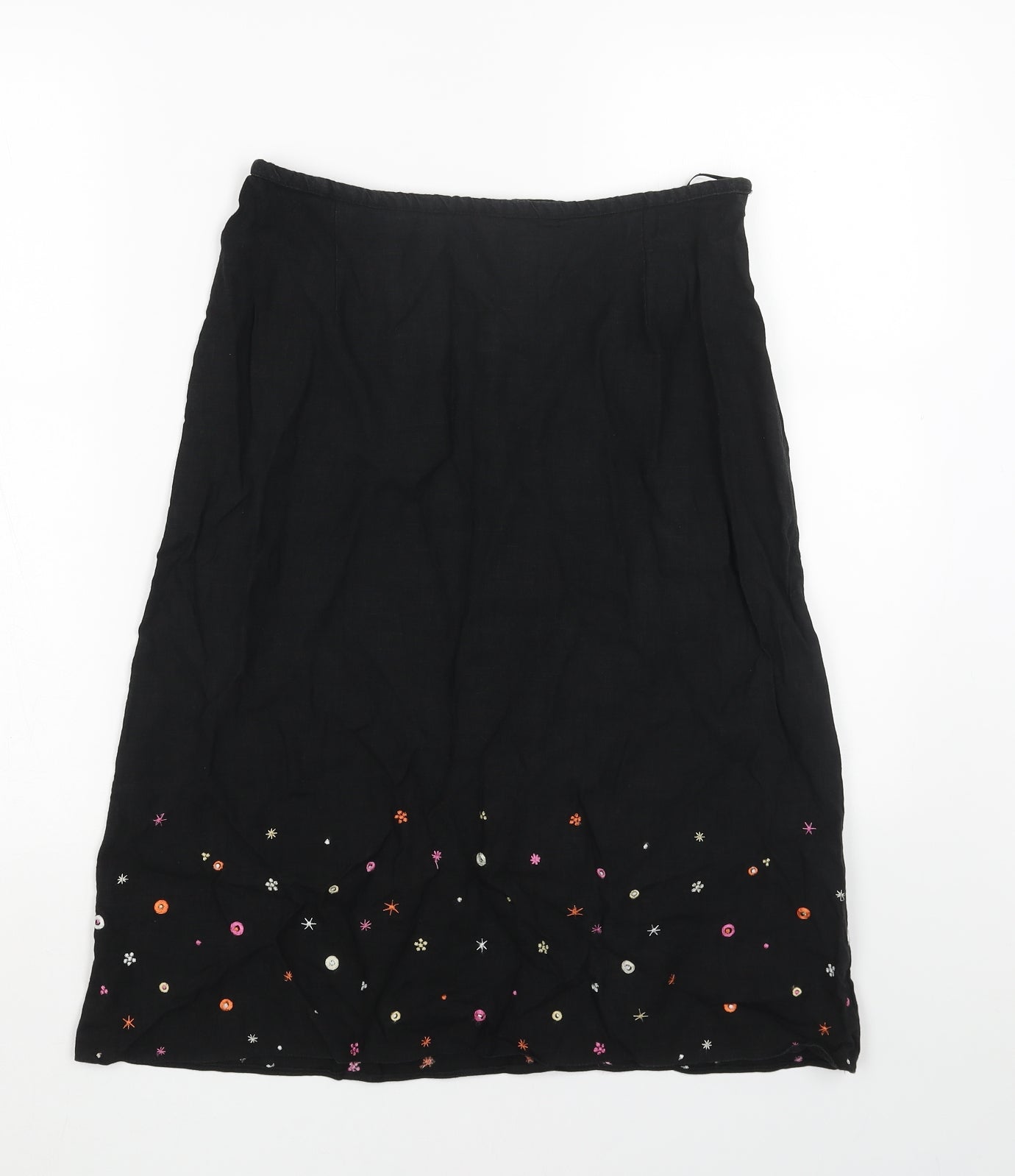 Marks and Spencer Womens Black Geometric Linen Swing Skirt Size 14 Zip