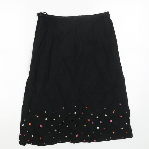 Marks and Spencer Womens Black Geometric Linen Swing Skirt Size 14 Zip