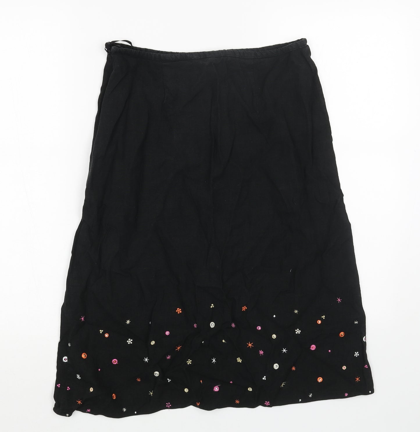 Marks and Spencer Womens Black Geometric Linen Swing Skirt Size 14 Zip