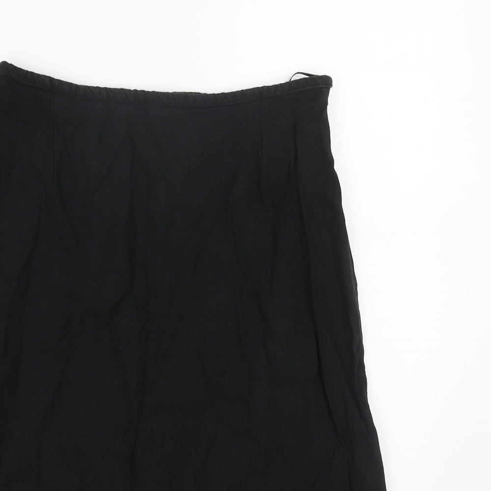 Marks and Spencer Womens Black Geometric Linen Swing Skirt Size 14 Zip