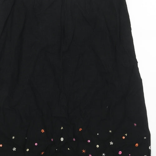 Marks and Spencer Womens Black Geometric Linen Swing Skirt Size 14 Zip