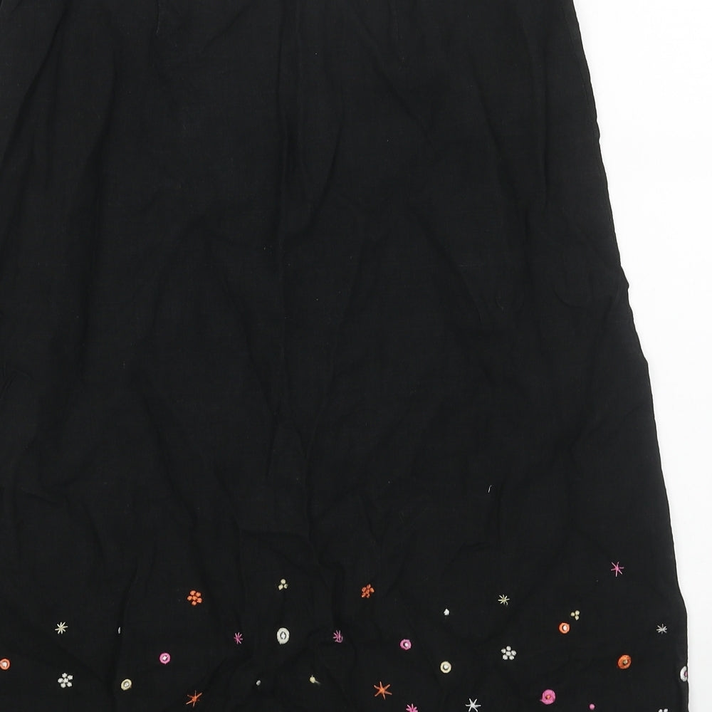 Marks and Spencer Womens Black Geometric Linen Swing Skirt Size 14 Zip