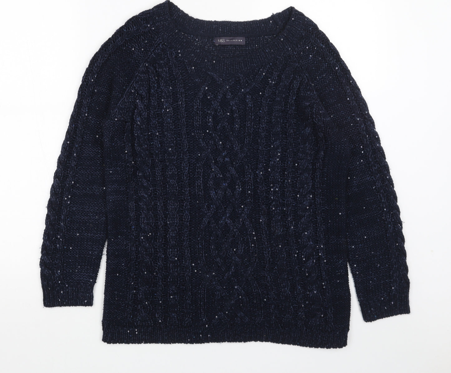 MARKS AN DSP Womens Blue Boat Neck Acrylic Pullover Jumper Size 14