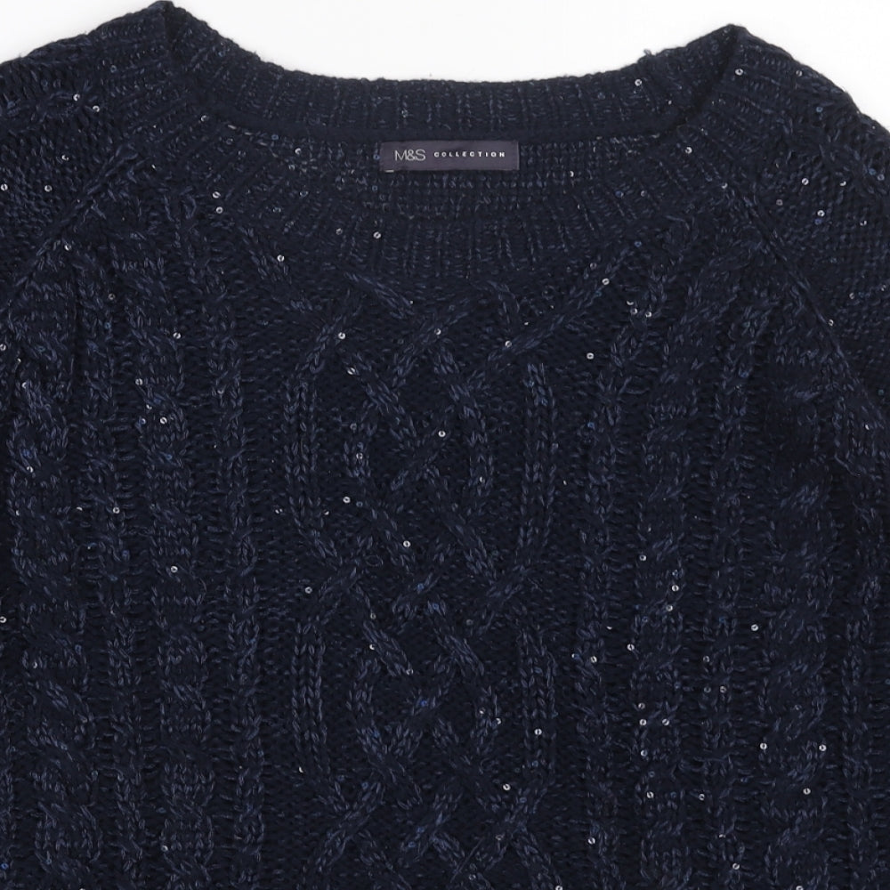 MARKS AN DSP Womens Blue Boat Neck Acrylic Pullover Jumper Size 14
