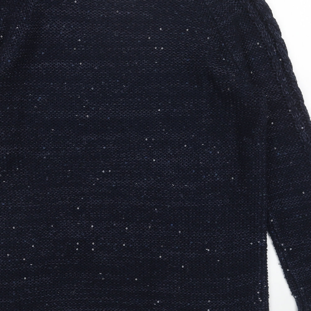 MARKS AN DSP Womens Blue Boat Neck Acrylic Pullover Jumper Size 14