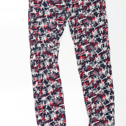 Reverse Womens Blue Geometric Cotton Trousers Size 32 L28 in Regular Button - Graffiti