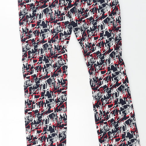 Reverse Womens Blue Geometric Cotton Trousers Size 32 L28 in Regular Button - Graffiti