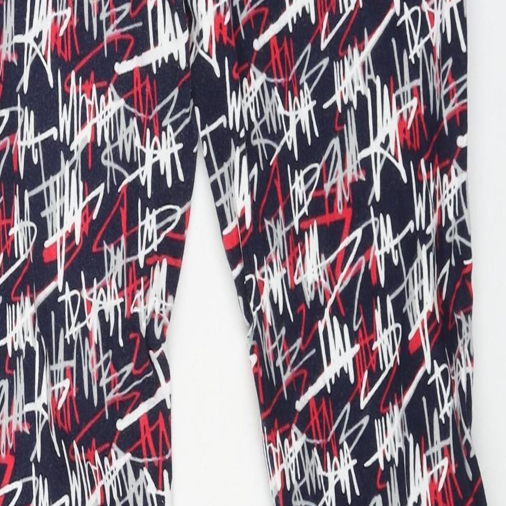 Reverse Womens Blue Geometric Cotton Trousers Size 32 L28 in Regular Button - Graffiti