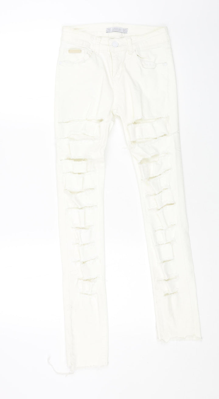 lexxury Womens White Cotton Skinny Jeans Size 28 L27 in Regular Button