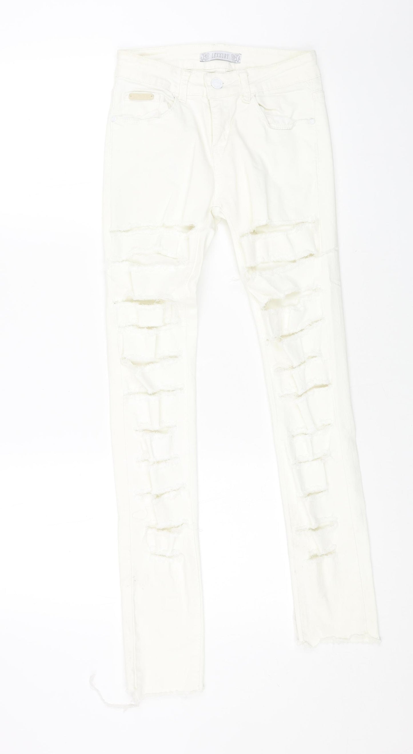 lexxury Womens White Cotton Skinny Jeans Size 28 L27 in Regular Button