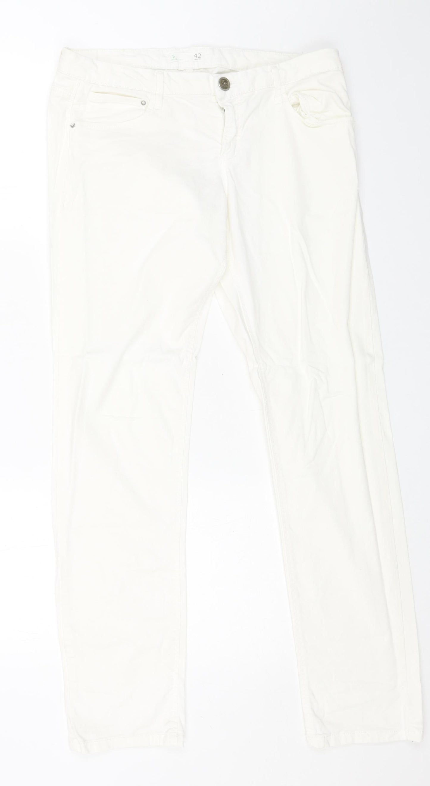 Preworn Womens White Cotton Straight Jeans Size 14 L30 in Regular Button