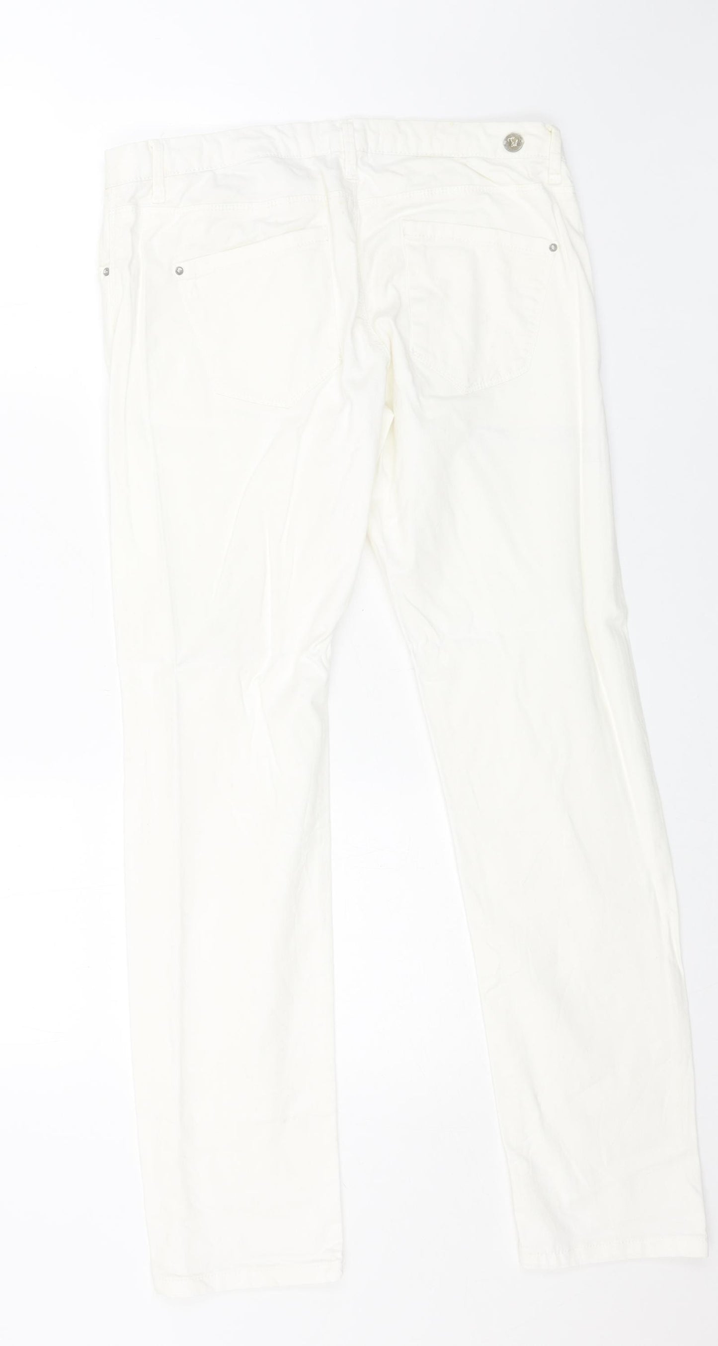 Preworn Womens White Cotton Straight Jeans Size 14 L30 in Regular Button
