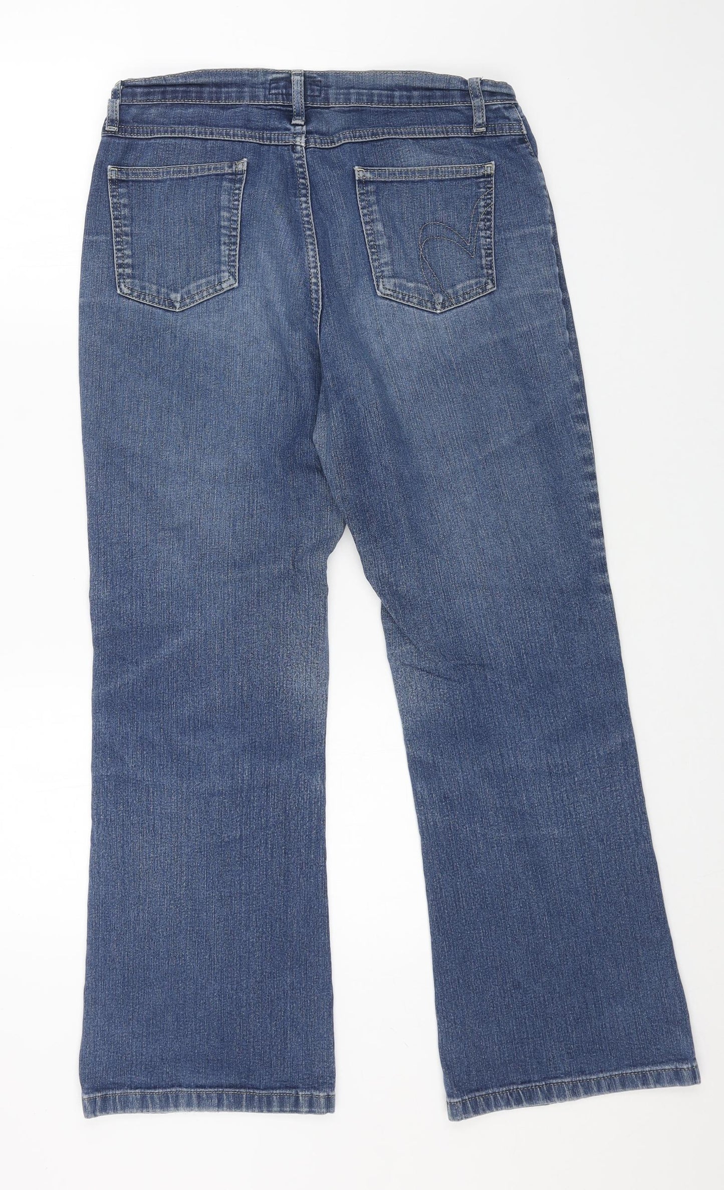 Per Una Womens Blue Cotton Bootcut Jeans Size 12 L27 in Regular Button
