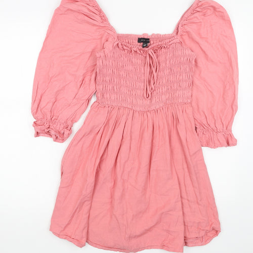 New Look Womens Pink Cotton Fit & Flare Size 10 Square Neck Pullover