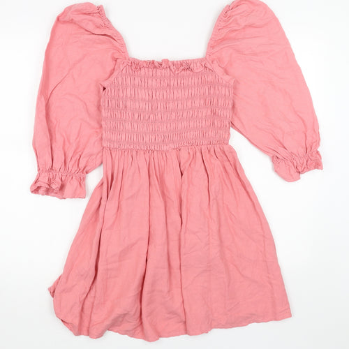 New Look Womens Pink Cotton Fit & Flare Size 10 Square Neck Pullover