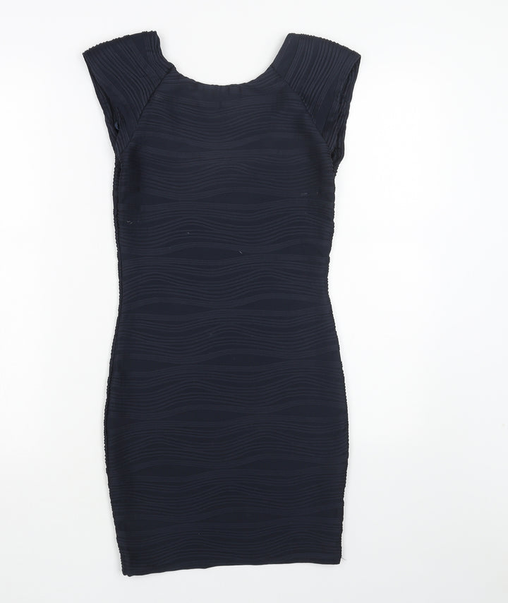 AX Paris Womens Blue Geometric Polyester Bodycon Size S Round Neck Pullover