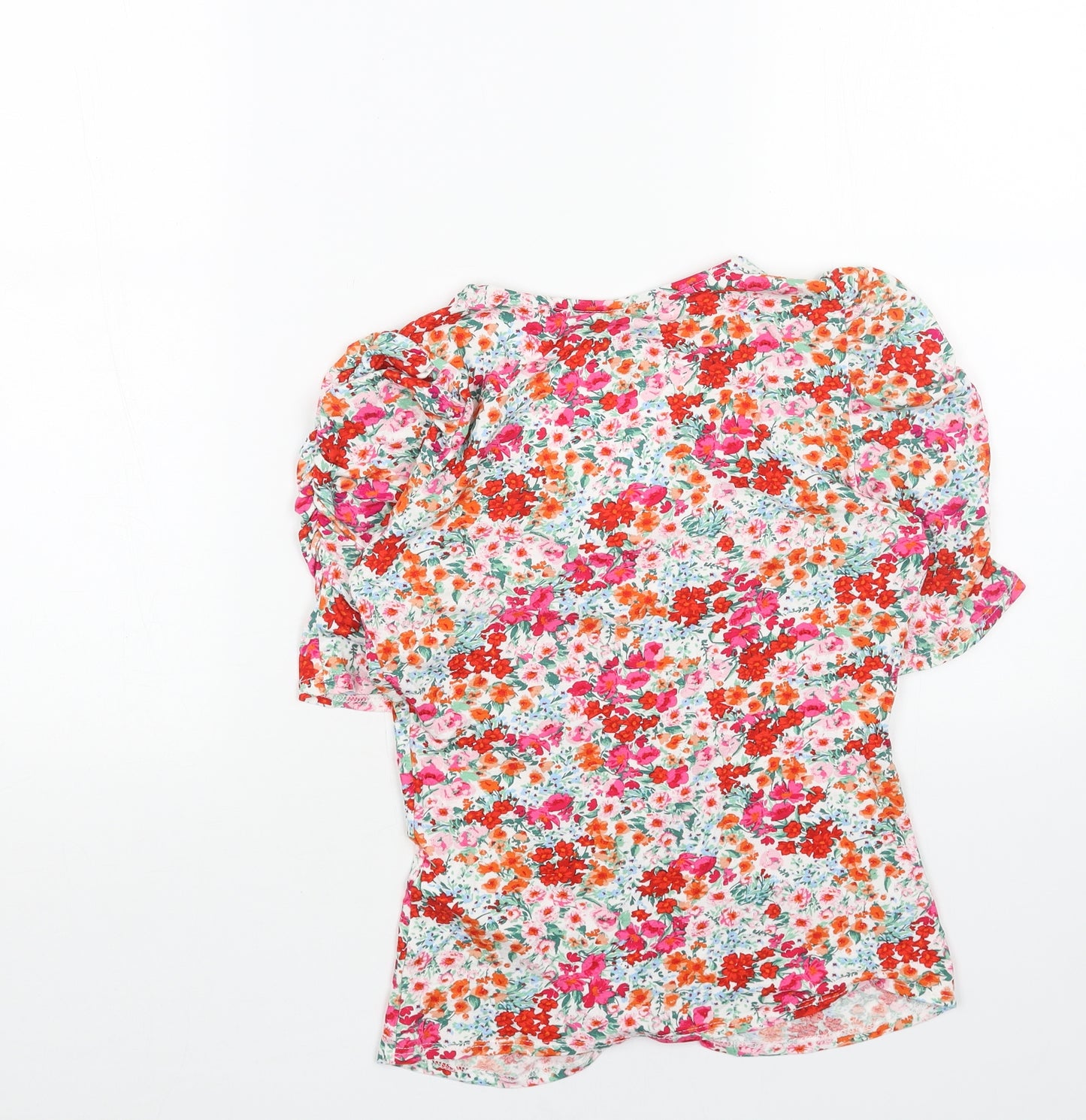 New Look Womens Multicoloured Floral Viscose Basic Blouse Size 8 V-Neck - Front Ruched