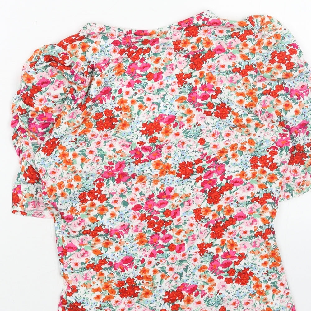 New Look Womens Multicoloured Floral Viscose Basic Blouse Size 8 V-Neck - Front Ruched