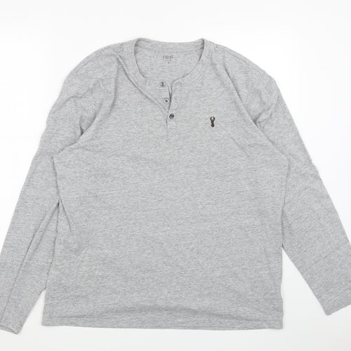 NEXT Mens Grey Cotton T-Shirt Size L Henley