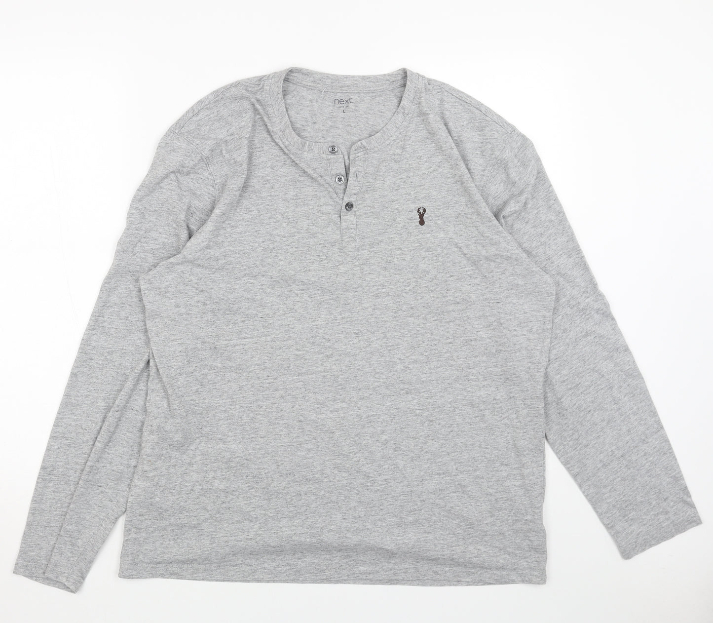 NEXT Mens Grey Cotton T-Shirt Size L Henley