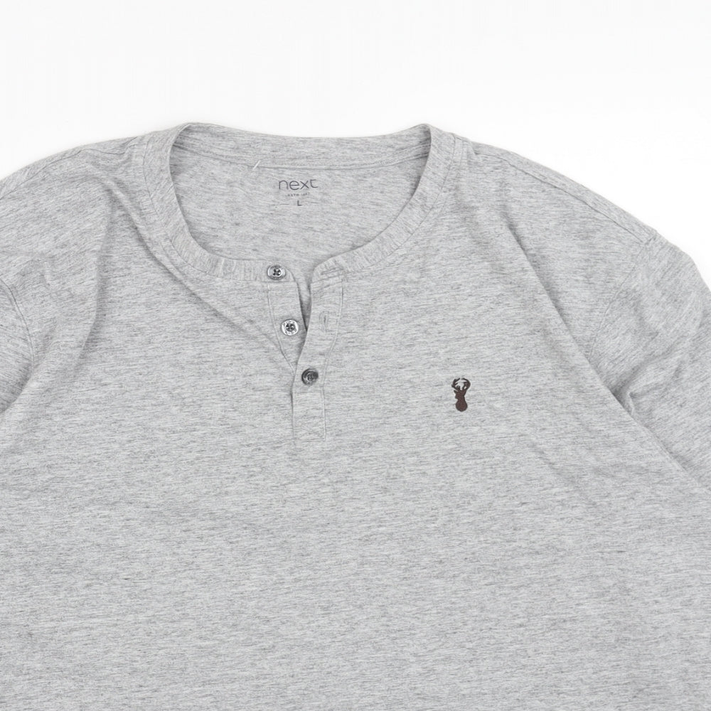 NEXT Mens Grey Cotton T-Shirt Size L Henley