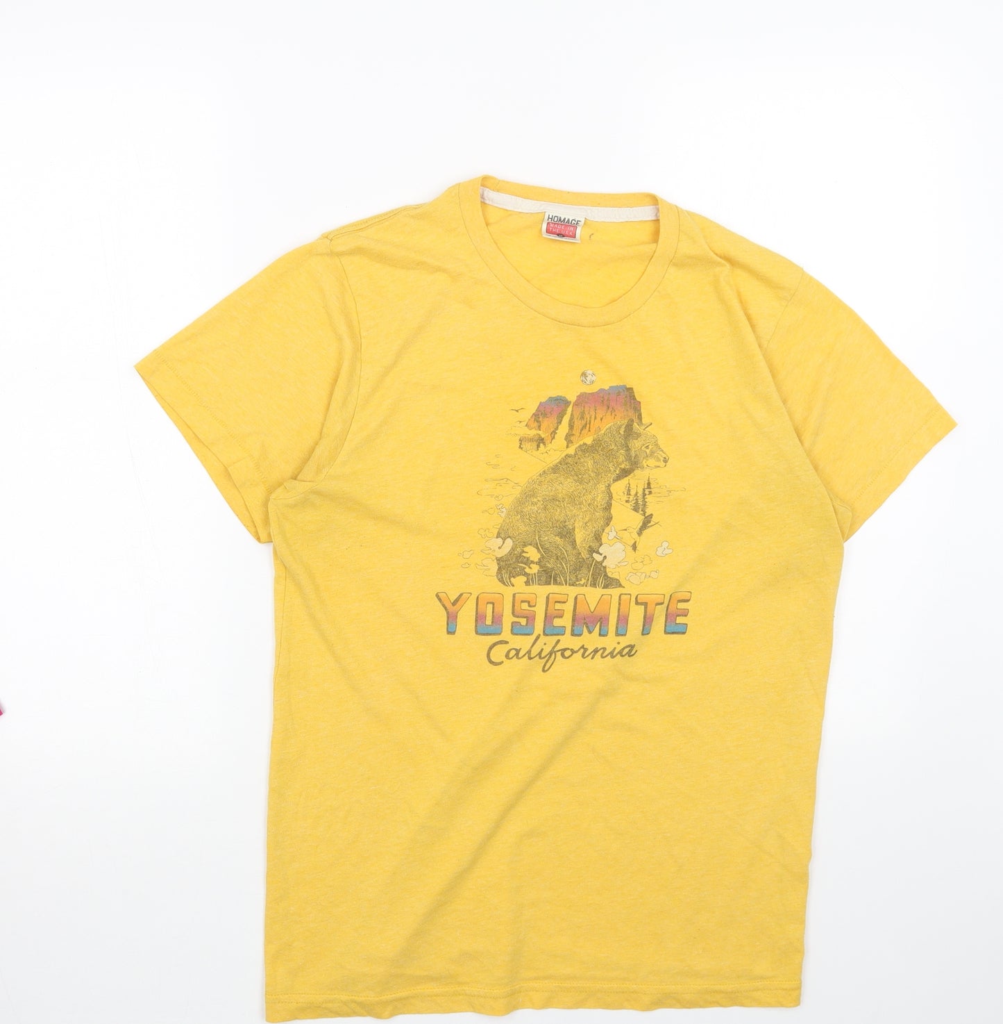 Homage Mens Yellow Cotton T-Shirt Size M Round Neck - Yosemite California