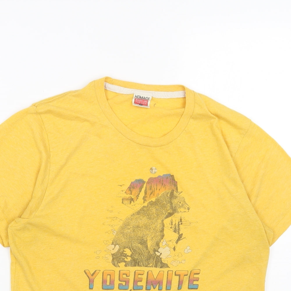 Homage Mens Yellow Cotton T-Shirt Size M Round Neck - Yosemite California