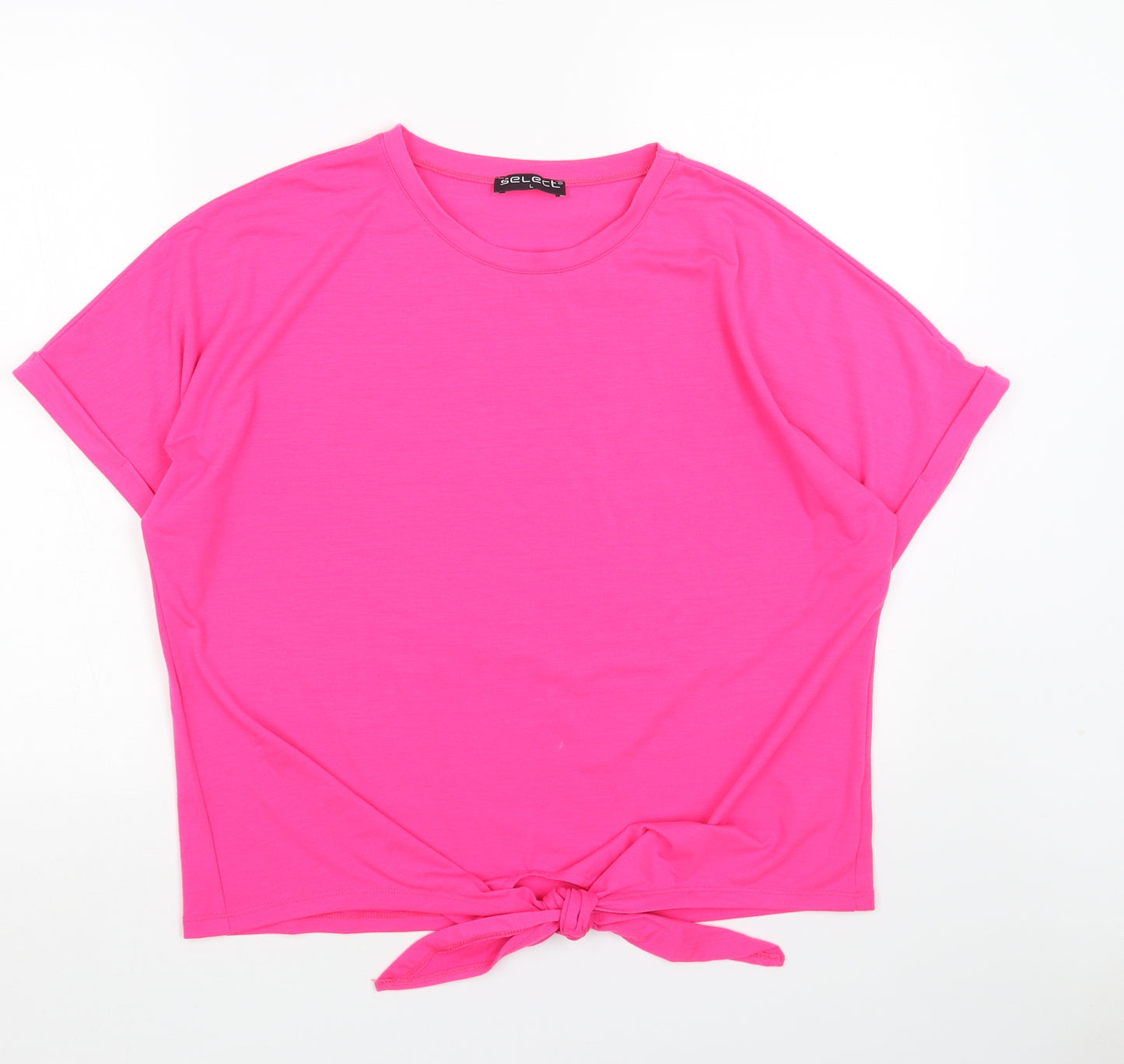 Select Womens Pink Viscose Basic T-Shirt Size L Round Neck - Tie Front