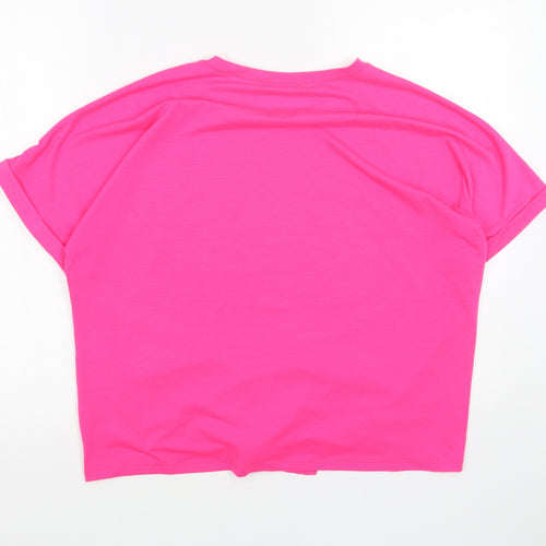 Select Womens Pink Viscose Basic T-Shirt Size L Round Neck - Tie Front