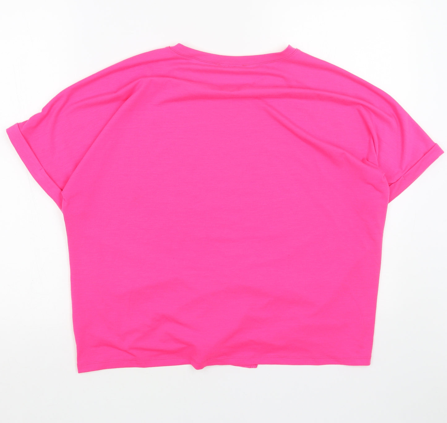 Select Womens Pink Viscose Basic T-Shirt Size L Round Neck - Tie Front