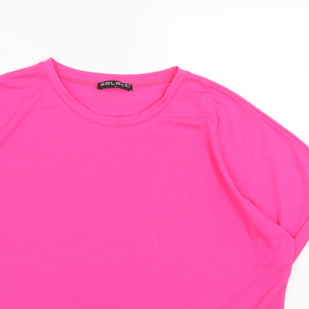 Select Womens Pink Viscose Basic T-Shirt Size L Round Neck - Tie Front