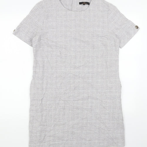 NEXT Womens Grey Plaid Cotton A-Line Size L Round Neck Zip