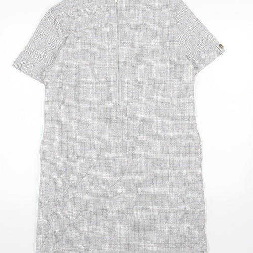 NEXT Womens Grey Plaid Cotton A-Line Size L Round Neck Zip