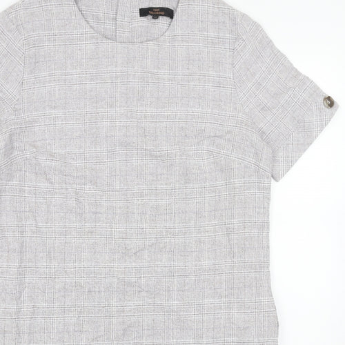 NEXT Womens Grey Plaid Cotton A-Line Size L Round Neck Zip