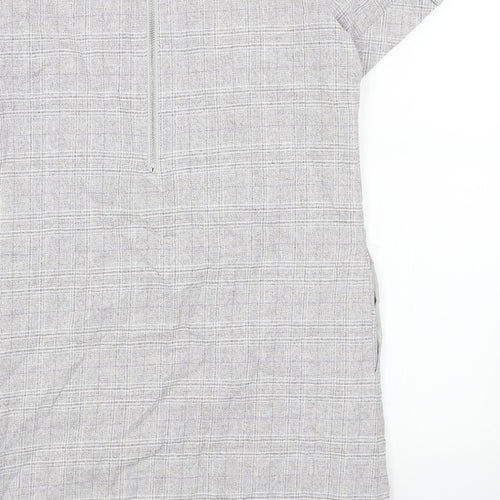 NEXT Womens Grey Plaid Cotton A-Line Size L Round Neck Zip