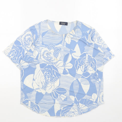 Soul Womens Blue Geometric Polyester Basic Blouse Size M Round Neck