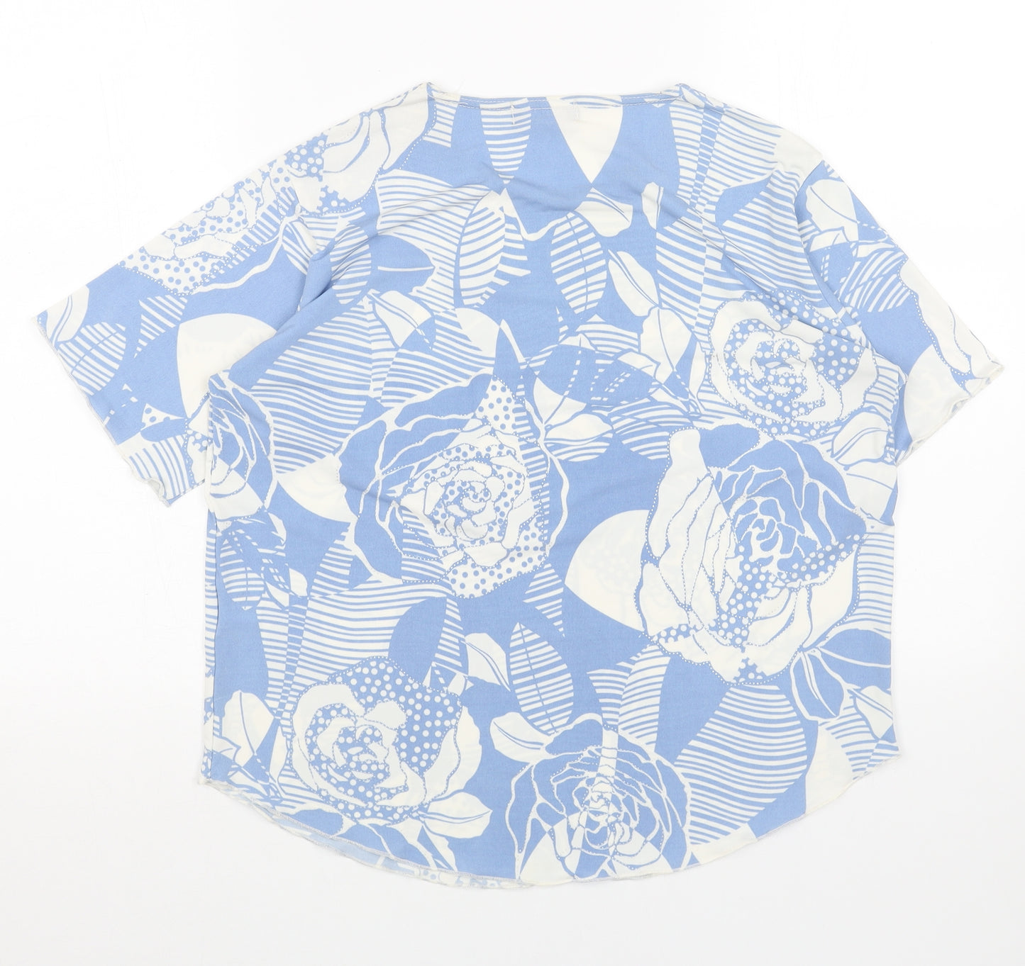 Soul Womens Blue Geometric Polyester Basic Blouse Size M Round Neck