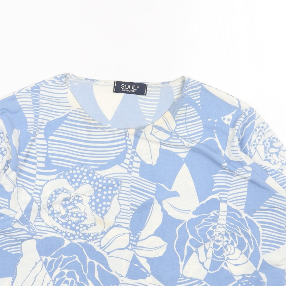 Soul Womens Blue Geometric Polyester Basic Blouse Size M Round Neck