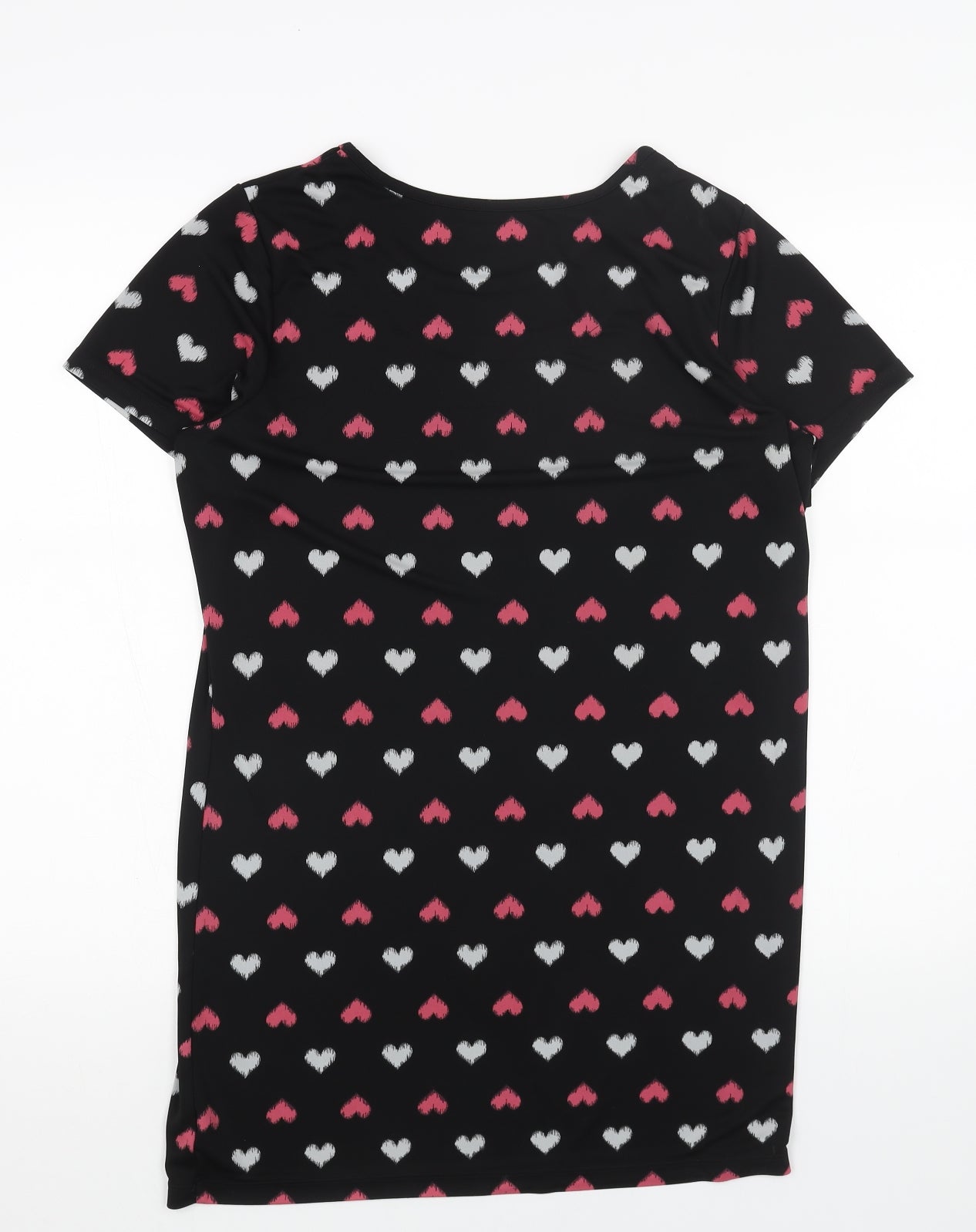 NEXT Womens Black Geometric Polyester T-Shirt Dress Size 14 Round Neck Zip - Heart Pattern
